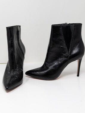 Schutz Adilene Patent Leather PVC Cut Out High Heel Ankle Booties Shoes Black 8